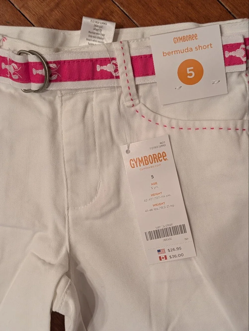 Vintage NWT Gymboree Girls' White Bermuda Shorts with Pink Lobster Belt - Size 5